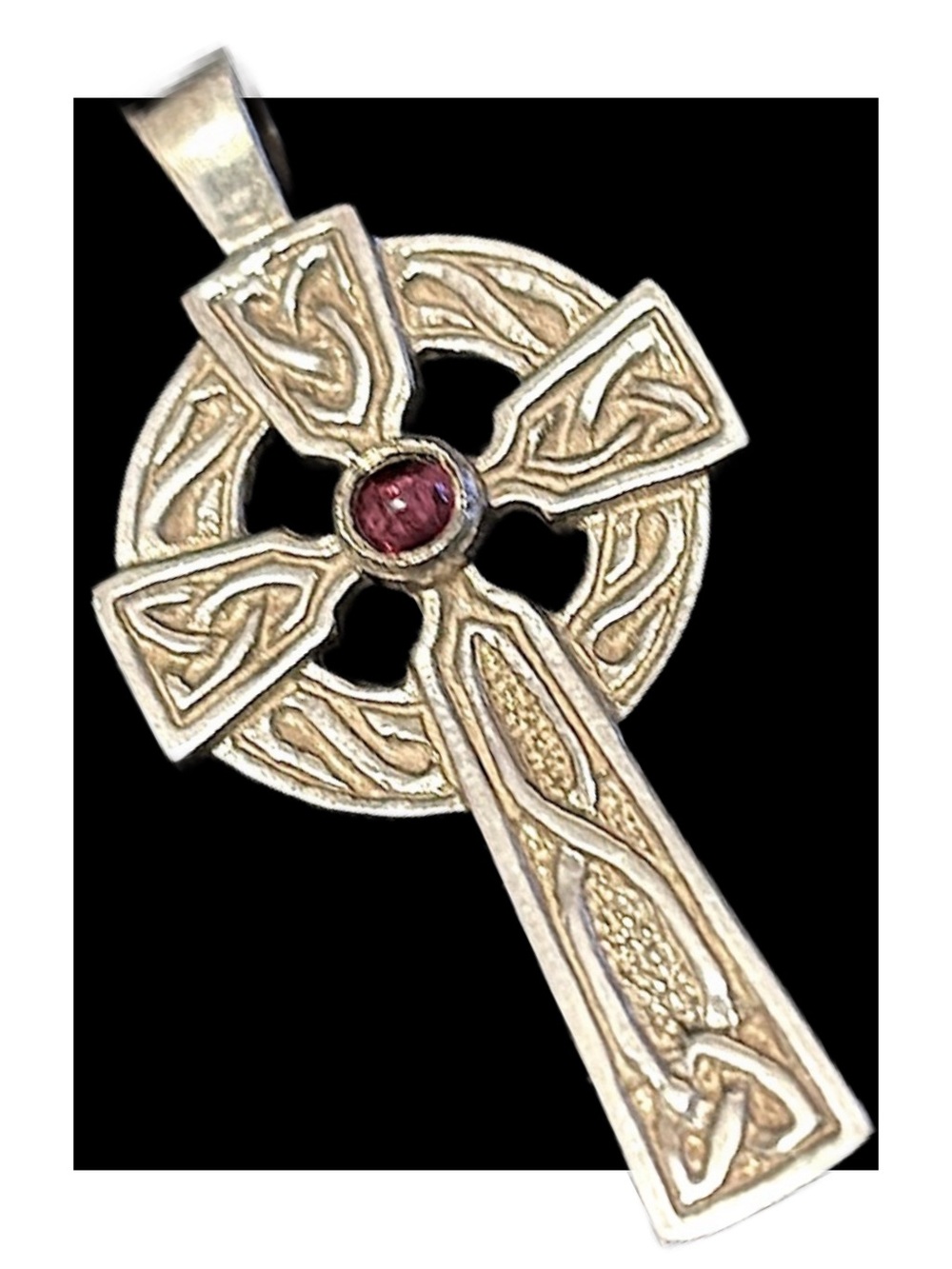 COPY - * Rare unidentified Stamp Garnet Stone Celtic Cross Pendant - Picture 11 of 14
